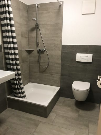 Badezimmer Badezimmer mit Dusche, Handtüchern, Föhn, Spiegel, Grundausstattung wie WC-Papier, etc.)